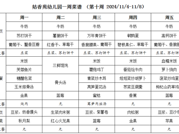 姑香苑幼儿园一周菜谱 （第十周 2024/11/4-11/8）