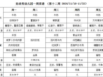 姑香苑幼儿园一周菜谱 （第十二周 2024/11/18-11/22）