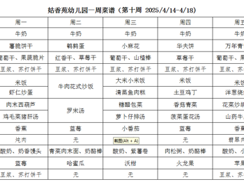 姑香苑幼儿园一周菜谱（第十周 2025/4/14-4/18)